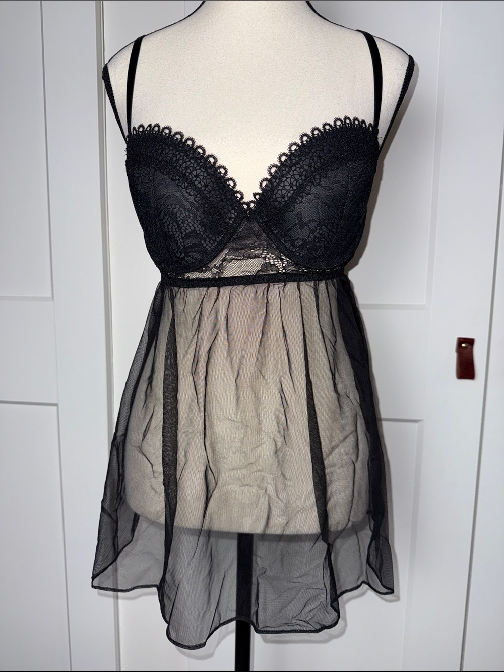 Victoria Secret Black Lace Mesh Babydoll Chemise Corset 36C corset lingerie Y2K